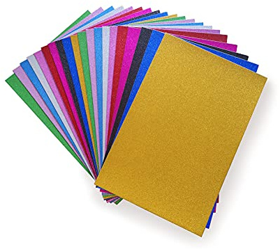Glitzerkarten, 250 g/m², 20 Blatt, 20 x 30 cm, farbiges Papier, Karton, Bastelpapier, 10 Farben, sortiert, für Kunst, Arbeit, Party-Dekoration. (sortiert 20 Blatt)
