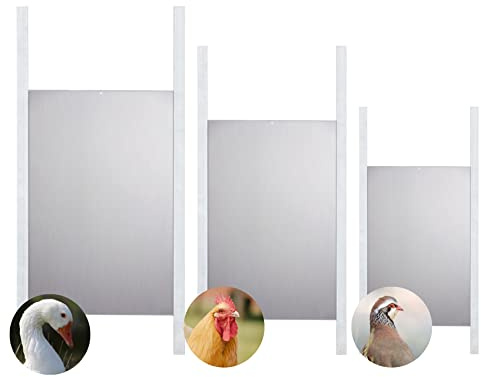 Puerta de Aluminio para gallinero - Puerta automática (Motor no Incluido) - Tamaño Ideal para gallinas Ligeras y Gigantes -Incluye rieles y perforación para Pasar el Cable (Ref. Mam)