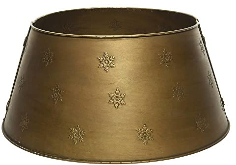 zeitzone Christbaumständer Abdeckung Metall Gold Rund 70 cm – Weihnachtsbaum-Hülle im Vintage-Look Schneeflocke – Baumständer Verdeckung & Deko – Metallring teilbar