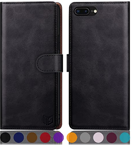SUANPOT [RFID Schutz für iPhone 7 Plus/8 Plus 5,5-Zoll Hülle PU Leder Handyhülle Lederhülle Klapphülle Kartenfach Flip Cover für Apple 7 Plus/8 Plus Handy hülle Leather Wallet Phone Case Schwarz