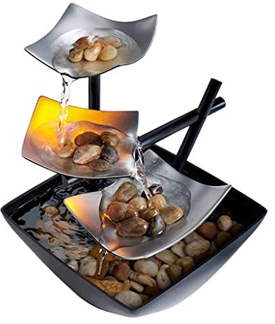 zalati Fuente de mesa con luz LED, interruptor automático de alimentación, rocas naturales de río para decoración de interiores y oficinas