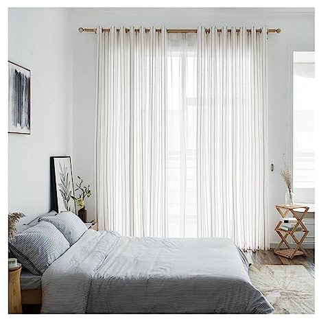 Mesnt Transparenter Vorhang Outdoor, Polyester Halbtransparenter Netzvorhang mit Streifenmuster, Braun, H244 x B132 cm