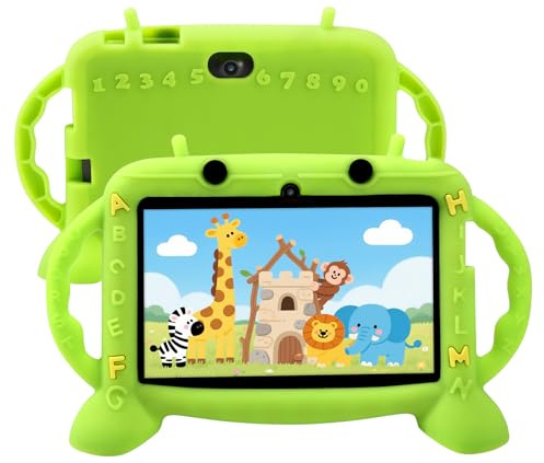 Kids Tablet, 7 inch Tablet with Case for Kids 2-10, Educational Learning Toddler Tablet Android 11, 3GB RAM+32GB ROM Storage, WiFi，Bluetooth，with Google Play YouTube, Baby Girl boy Present（Green）