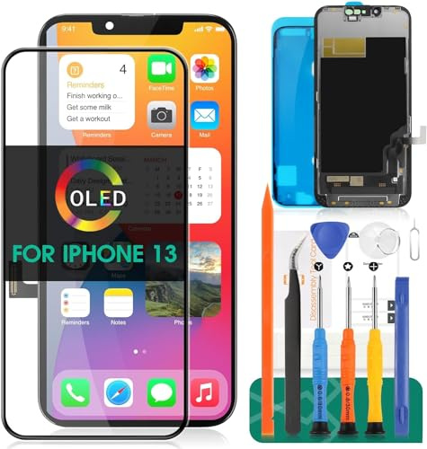 Écran tactile OLED de rechange pour iPhone 13 pour iPhone 13 Écran tactile A2631 Kit de réparation (Noir, zone d'affichage d'origine)