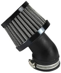 Sportluftfilter, Luftfilter Tuning, 28mm Anschluss, 45° abgewinkelt, Deckel Schwarz, inkl. Schelle für Motorrad Roller Moped