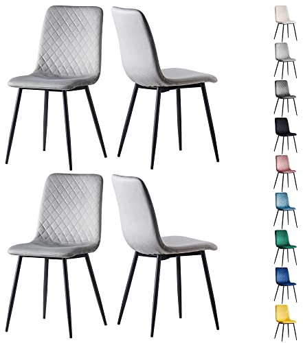 mcc direct Set of 4 Designer Velvet Fabric Dining Chairs Metal Legs Lexi Chairs (Light Gray)