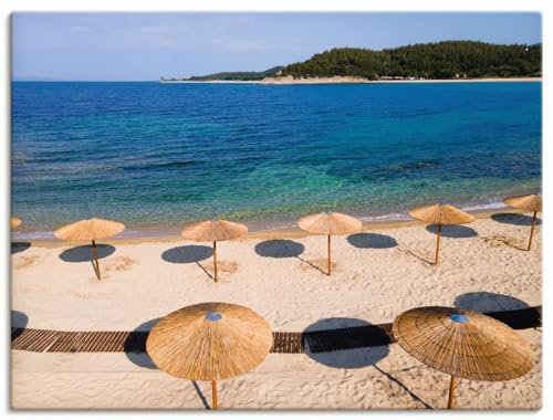 ARTLAND Wanddeko Leinwand Bilder Wandbild 60x45 cm Landschaften Meer Strand Sonnenschirm Sommer Urlaub Griechenland U4TW