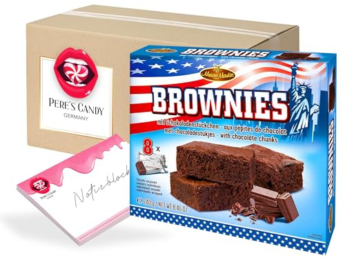 Pere's Candy Bundle für 4 x (8x30g) Saftige Chocolate Brownies Rührkuchen praktisch einzeln verpackt 960g + Pere's Candy Notepad DIN A7-25 Blatt