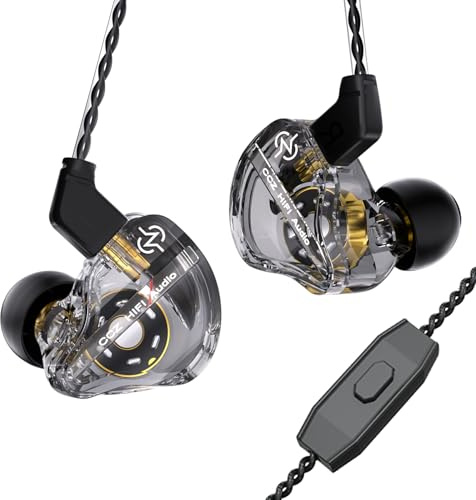 keephifi CCZ DC01 Pro Cuffie in ear monitor, 1DD Bass Hifi auricolari con filo, sintonizzazione a forma di V, cavi OFC rimovibili 2Pin-Z (nero, con micro)