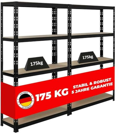 PROREGAL Mega Deal 2X Schwerlastregal Apollo HxBxT 150x90x30 cm Fachlast 175kg Schwarz Kellerregal, Steckregal, Garagenregal, Lagerregal