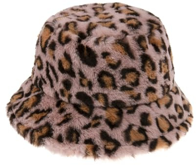 Fischerhut Leoparden Bucket Hat Fellmütze Leopardenmuster Damen Kunstfell Leopardmütze Plüsch Fischermütze Flauschige Wintermütze Tierdruck Eimer Hut Warme Anglerhut für Frauen Mädchen Geschenke