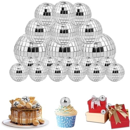 20 Stück Silber Mini Discokugel Disco Spiegel Ball,Discokugel Deko für Geburtstags Kleine Discokugel für Hochzeit Themenparty Glänzend Disco Kugel,Discokugel Klein Cake Deko Disco Balls, Discokugeln