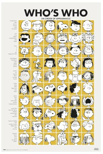 Grupo Erik: Poster Snoopy Who’s Who/Peanuts, Personaggi Snoopy - poster da parete ufficiale / 91,5 x 61 cm, incorniciabile - poster decorativo vintage