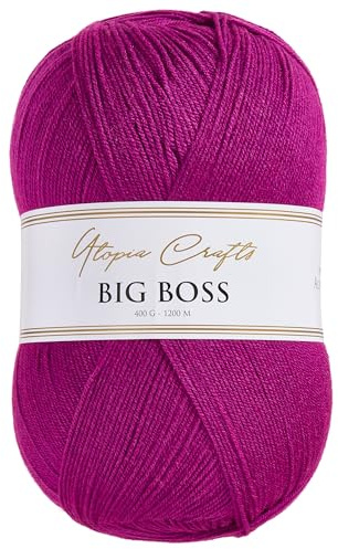 Utopia Crafts Big Boss Acrylwolle 400g 1200m – Strick- & Häkelgarn, weich, maschinenwaschbar, Oeko-Tex zertifiziert, für Pullover, Decken, Schals & Mützen (Königsmagenta)