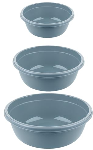 Set di 3 Bacinelle Rotonde in Plastica senza BPA – Bacinella Bucato 5L, 7,5L e 10,5L – Bacinella Grande e Catino per Bucato – Contenitore Multiuso per Lavaggio, Pulizia e Giardino (blu-grigio)