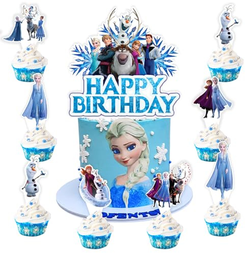 Frozen Happy Birthday Party Cake Toppers Decorations, 25 Pcs Frozen Cake Topper and Cupcake Toppers Set, Perfect for Kids' Birthday Cakes – Magical Winter Celebration Cake Decor