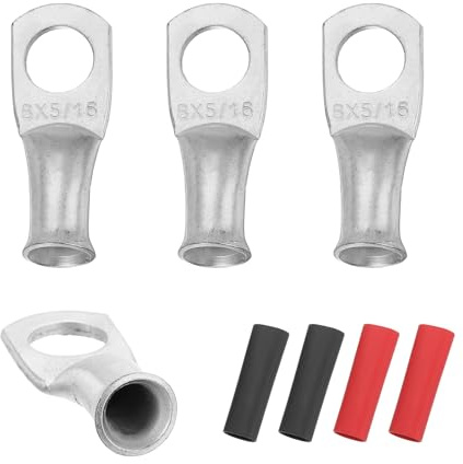 QUARKZMAN 4pcs Cosses De Batterie M8 8 AWG, Embouts De Câble À Oeil 5/16 8mm À Serrer En Cuivre, Gainage Thermorétractable 3:1, Argent