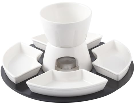 Hbbgdiy Ensemble de caquelon à Fondue en céramique 4 Plats et 4 fourchettes Tasse à Fondue au Chocolat avec Plateau Idéal pour Les Desserts au Fromage et Chocolat Partage en Famille Collations de fêt