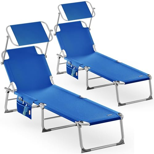Casaria 2X Sonnenliege Klappbar mit Sonnendach Blau