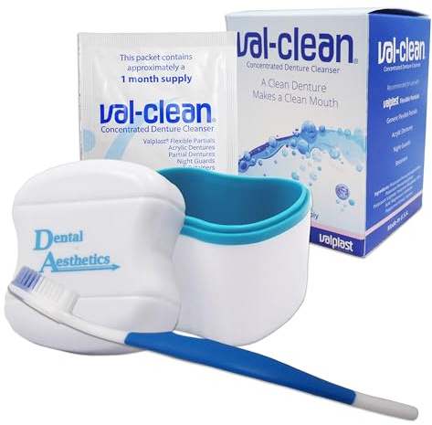 Val-Clean Sachets, Denture Bath & Silicone Brush (Blue Brush, Blue Bath)