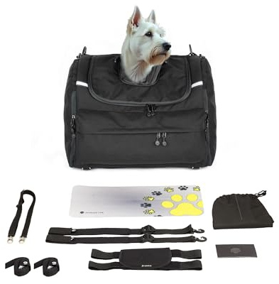 DEEMEED PETBAG Motorrad Tasche für Hunde und Katzen (2-36 kg), wasserdicht, tragbar, dreifach belüftet, Gepäckablage oder Sitz, aus Cordura (M (8-11 kg))