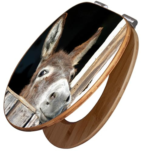 banjado Design WC Sitz Bambus Absenkautomatik 45,8x37,5cm - Toilettendeckel mit Absenkautomatik Holz - hochwertiger Bambus Klodeckel - WC-Sitz für gängigen Toiletten - Motiv Nicki