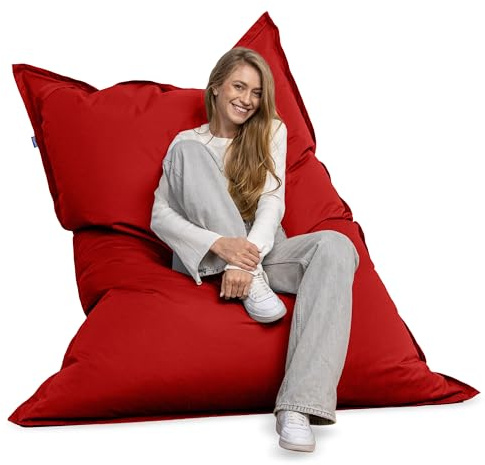 Bruni Caree Enorm sittsäck i röd, rektangulär XXL-sittsäck med fyllning 400 x 180 cm och fyllning 400 liter, liggsäck, avtagbart överdrag för användning