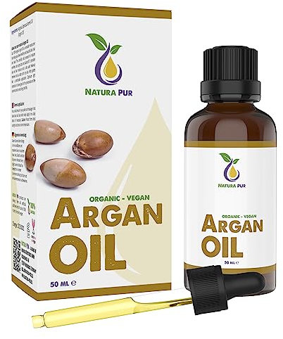 Arganöl BIO 50ml - 100% kaltgepresst, vegan, in Glasflasche - Haut und Haaröl ohne Silikon und Parabene für trockenes Haar - Argan Oil aus Marokko
