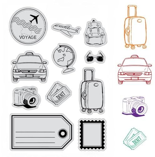 CRASPIRE Sello de Goma Transparente para Viajes, Etiqueta Vintage, Marco de Viaje, Sellos de Silicona Transparente, Sello para Hacer Tarjetas de Diario, Bricolaje, Álbumes de Fotos Hechos A Mano