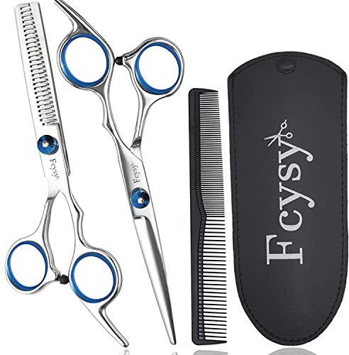 Haarschere Effilierschere Set, Fcysy Haarschneideschere Scheren Set Friseur Haar Schere Frisör, Profi Friseurschere für Frauen Männer Hunde -Blau, Blaues Haarscheren-set