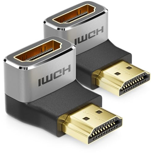 deleyCON 2 Pièces Adaptateur HDMI Connecteur de Couplage 8K@60Hz / 4K@120Hz UHD 7680x4320 Aluminium HDMI 2.1 Arc HDR10+ Dolby Vision VRR ALLM 48Gbps 90° Coudé Gris Noir