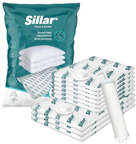 Sillar Vakuumierbeutel für Kleidung Bettdecken, Clothing Wiederverwendbar 9 Stück + Pumpe, Vacuum Bags | Vakuumierbeutel zur Aufbewahrung von Textilien, Bettdecken 6x 40x60cm, 3x 60x80cm