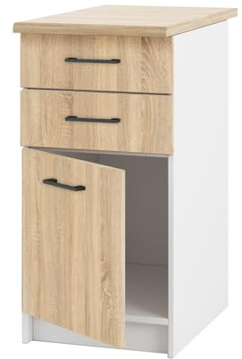 Laclar Unterschrank mit Arbeitsplatte und Schubladen 40 cm - hohe Qualität - zum Selbstaufbau - ideal für den Einbau von Backöfen (Sonoma Eiche)