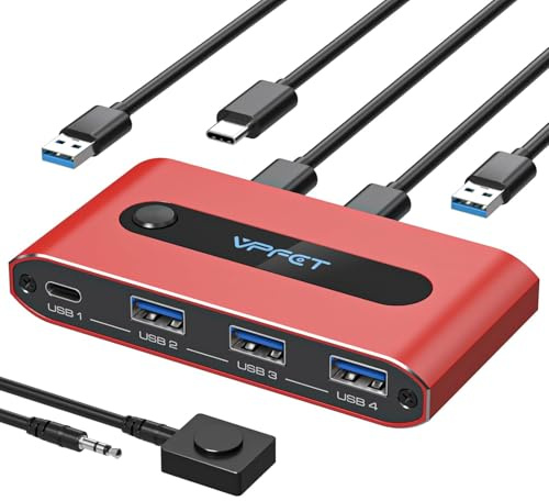CMSTEDCD 10Gbps USB C Switch 2 PC teilen 4 USB 3.2 Port USB-C Switcher für PC Laptop teilen Tastatur Maus Webcam Es Wird Keine Videoübertragung und PD-Laden Unterstützt mit 2 USBA-C&1 USBC-C Kabeln