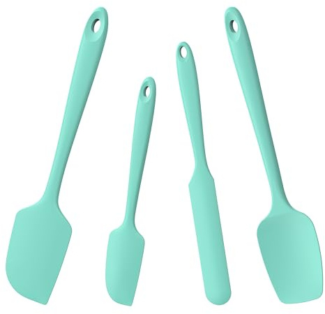 Doosu Silicone Kitchen Spatulas, 315℃ Heat Resistant, 4 Pc, Aqua Sky | Food Grade Rubber Bowl Scraper, High Temp Safe, Soft Spoon Utensil, Non-Scratch Non-Stick for Cooking Baking Mixing Scraping