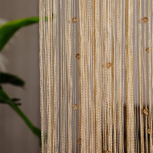 AQCQDQ Türvorhang Perlen, Fransenvorhang, 100 x 200 cm Perlenvorhang für Türen, Polyester, Fliegenvorhang für Raumteiler, Fenster, Flur, Eingang, Wandschrank (Champagner)