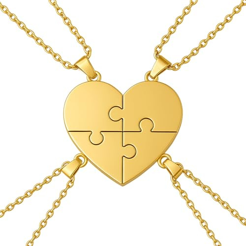 AffeGifts 4 PCS Best Friend Collana, Oro Amicizia Collana per 4 Cuore forma Miglior Amico Regali per Natale Compleanno BFF Regalo per la famiglia per gli adulti Bambini (4, Oro)