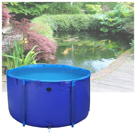 Stagno per pesci pieghevole in tela, rotondo, per allevamento di koi, stagno per pesci all'aperto, resistente, 1 x 1 x 0,8 m, fontana d'acqua da giardino