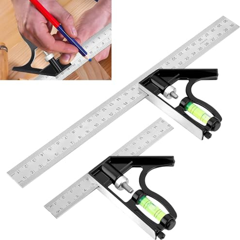 2Pcs Set Square, 150mm and 300mm Multifunctional Right Angle Ruler, Combination Square for Engineers, Carpentry and Metal Work, Precision Measuring Tool for Woodworking and DIY Projects