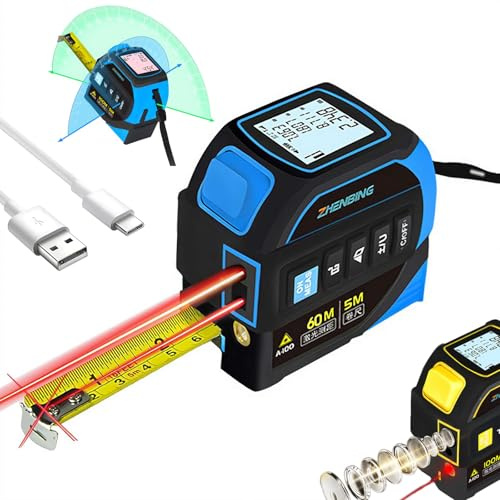 Almighty Ruler 4 in 1 metro a nastro laser, righello onnipotente aggiornato 4 in 1, nastro di misurazione automatico da 5 m, strumento con ampio display LCD, per edilizia fai da te e uso professionale