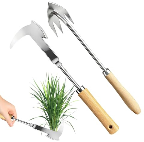 PEAPIN 2 Pcs Weed Puller, Stainless Steel Hand Weed Remover Tool | Manual Precision Root Weeds and Crevice Weeder for Garden Lawn and Patio
