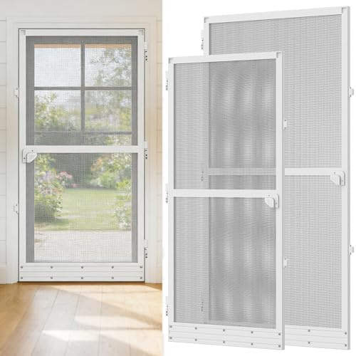 Ferzone Fliegengitter Balkontür 120 x 240cm, Insektenschutz Moskitonetz tür mit Alurahmen, Mückenschutz Terrassentür mit Tutomatischem Türschließer & Magnetverschluss, Weiß