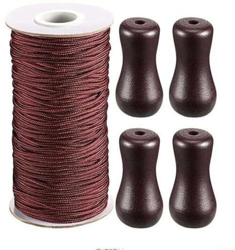 Cordón de 50 m para persianas verticales, cuerda de repuesto de 1,8 mm con 4 borlas de madera, accesorio de cortina