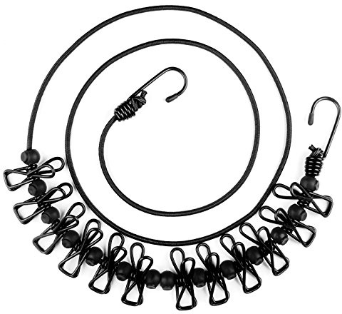 HAWATOUR Clothesline Camping Essentials, Portable Retractable Clothesline with 12pcs Clothespins Outdoor Camping Accessories Travel and RV Essentials, Black