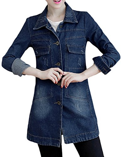 sandbank Giacca da donna slim fit leggera jeans denim cotone cappotto Outwear, Blu scuro, 46