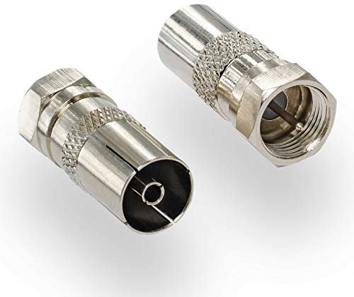 HB-DIGITAL 1x Adaptador de antena SAT: clavija F (conector DVB-S/S2 por satélite macho) a toma IEC (conector DVB-C de TV por cable, DVB-T2 terrestre hembra) Conector coaxial de TV niquelado