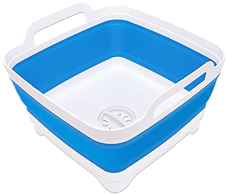 Goderewild Collapsible Dish Basin with Drain Plug, 9L Foldable Wash Basin