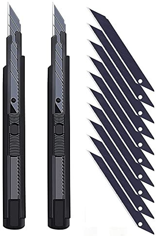 Gebildet Lot de 2Couteaux Utilitaires Rétractables avec Lame à 30Degrés Verrouillable Cutter Knife avec 10pcs Lames Tranchantes Supplémentaires pour Bureau, Maison, Travaux Manuels