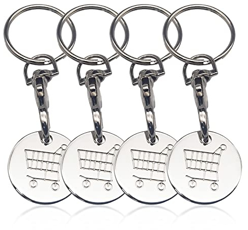 NINVVS 4pcs Shopping Cart Keychains, Metal Keychains, Shopping Cart Chip Keychains, Shopping Cart Unlocker Unisex Birthday and Thanksgiving Gifts