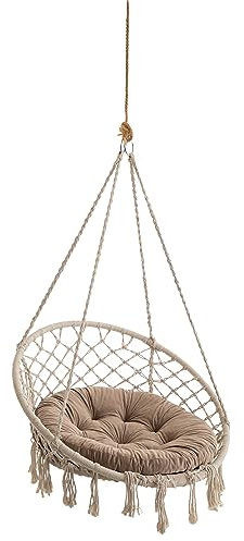 PillowPrim Hängesessel Outdoor Kissen – Hängematte Sitzkissen – Nestschaukel Kissen für Komfort – Waschbares Rundkissen – Beige – 65 cm